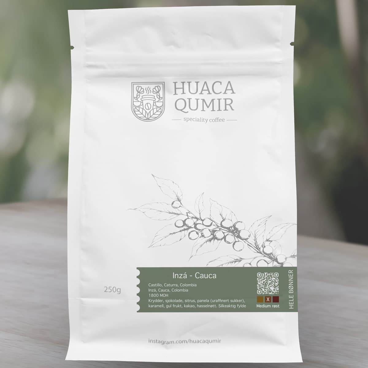 Huaca Qumir spesialkaffepakke fra Inzá, Cauca
